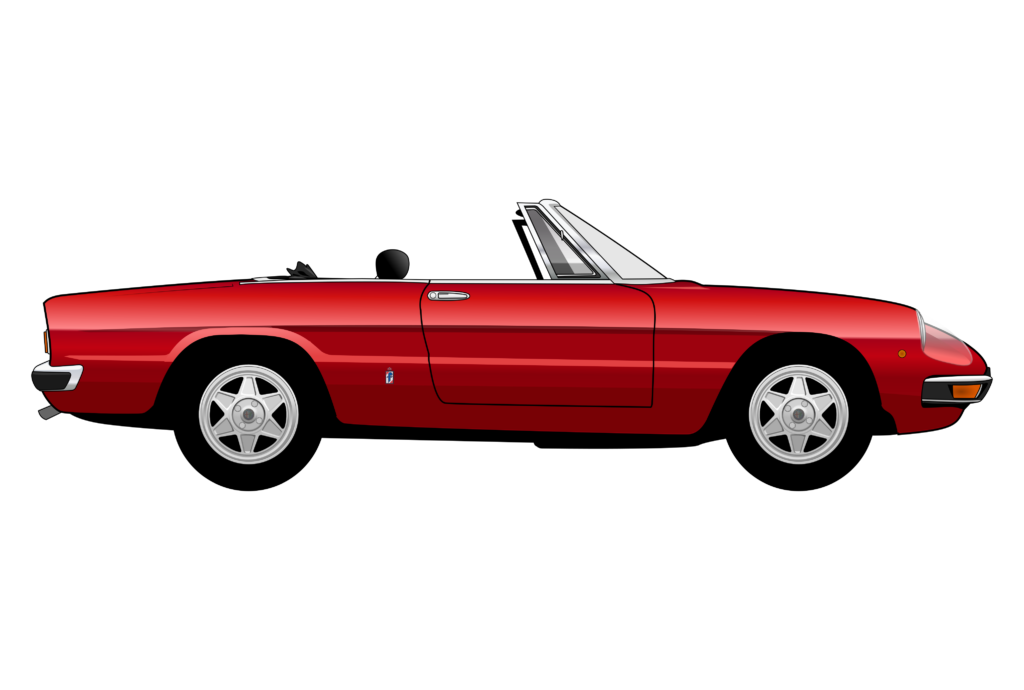Red Alfa Romeo Spider 1975 side view vector car graphic design for custom t-shirt and mug prints