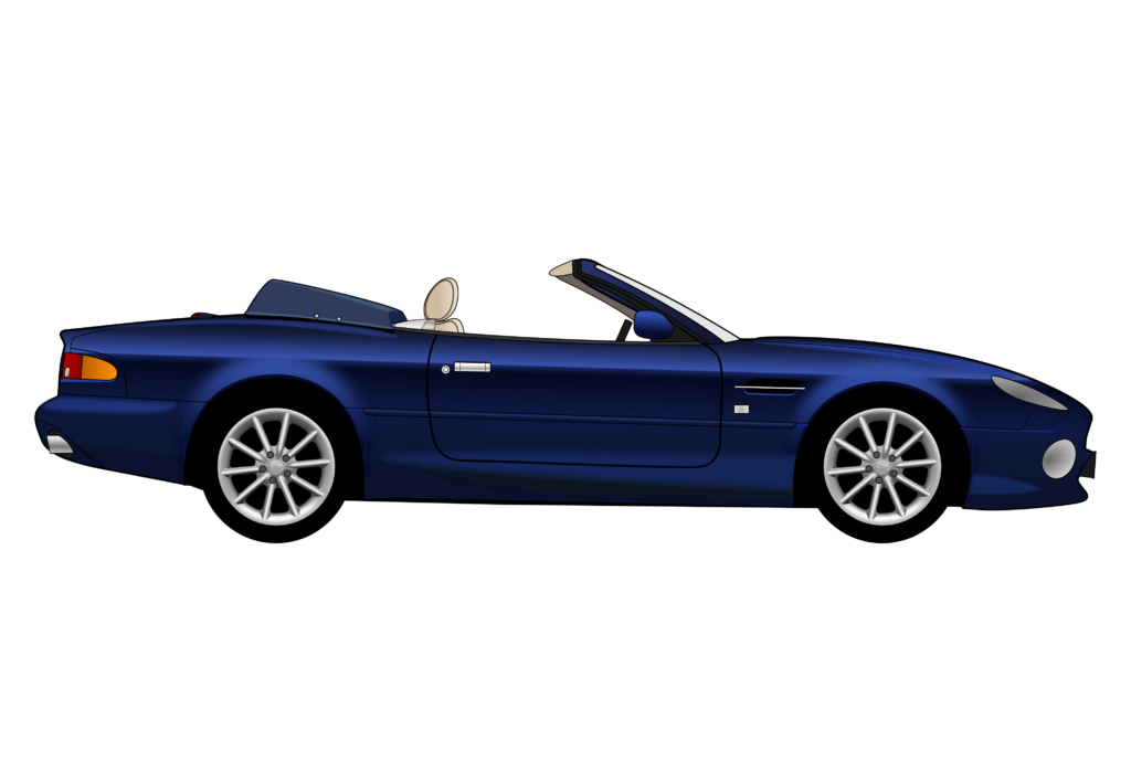 Blue Aston Martin DB7 Vantage Volante side view vector car graphic design for custom t-shirt and mug prints