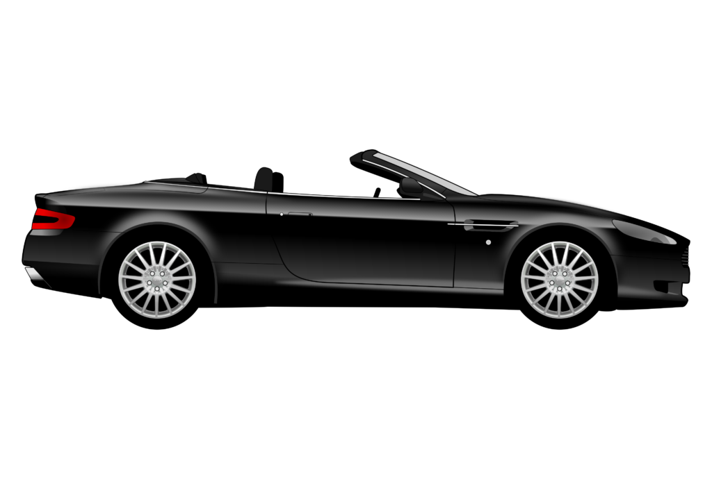 Black Aston Martin DB9 Volante side view vector car graphic design for custom t-shirt and mug prints