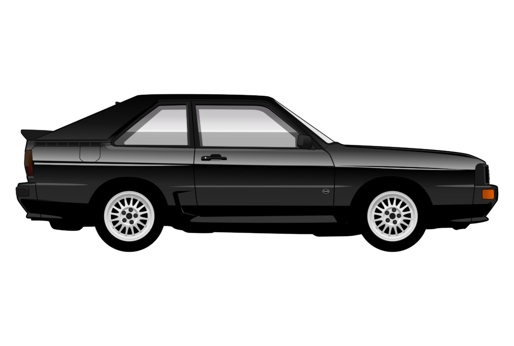Black Audi Sport Quattro side view vector car graphic design for custom t-shirt and mug prints