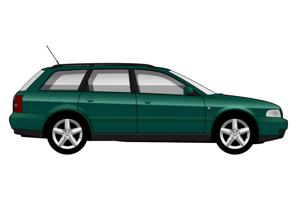 Green Audi A4 Avant B5 side view vector car graphic design for custom t-shirt and mug prints