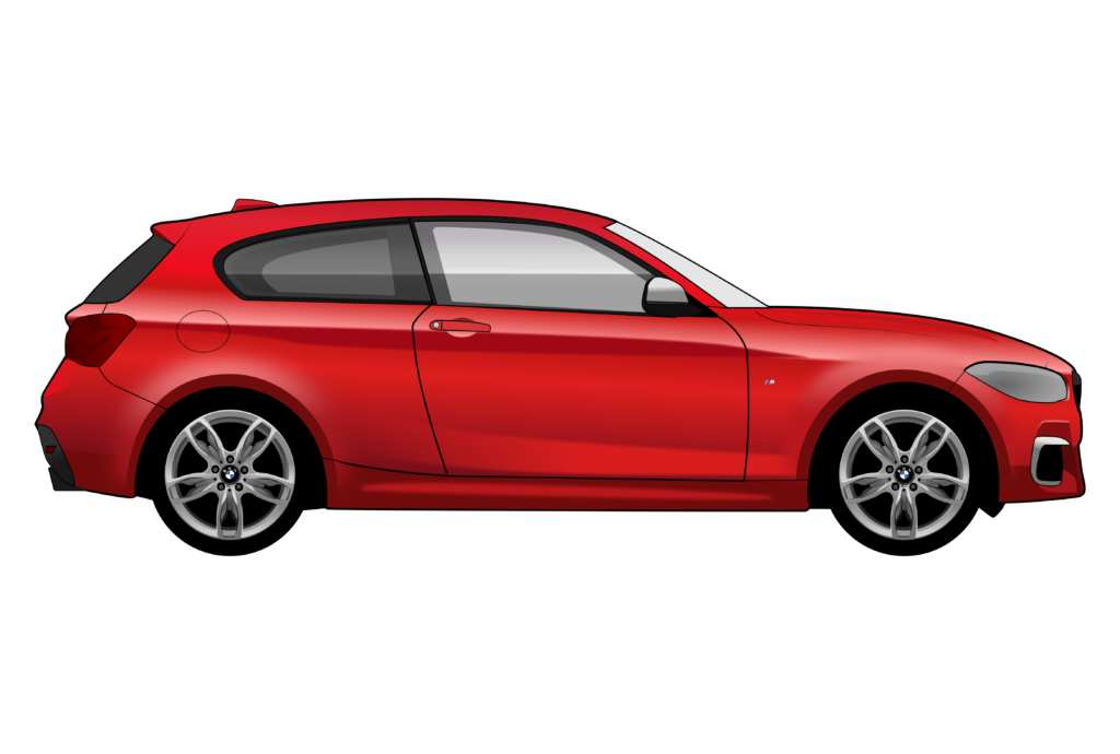 Red BMW F21 LCI 3 Door side view vector car graphic design for custom t-shirt and mug prints