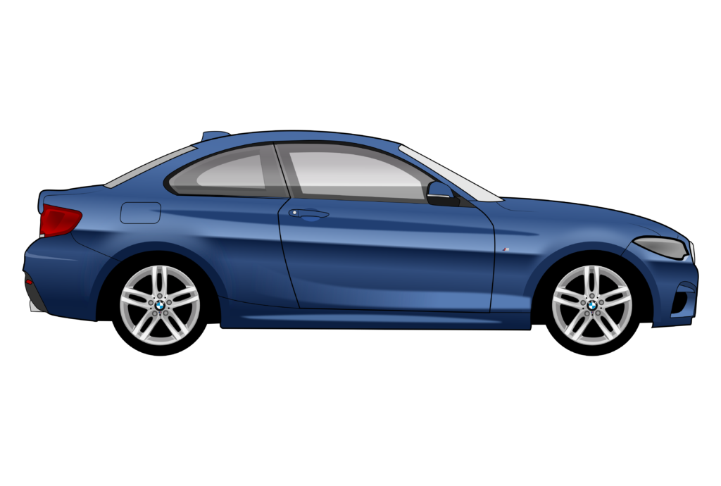 Blue BMW F22 side view vector car graphic design for custom t-shirt and mug prints