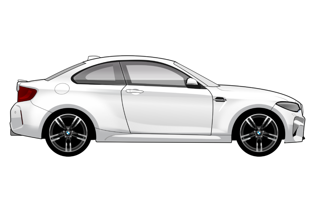 White BMW M2 side view vector car graphic design for custom t-shirt and mug prints