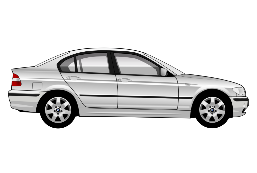 Silver BMW E46 LCI side view vector car graphic design for custom t-shirt and mug prints