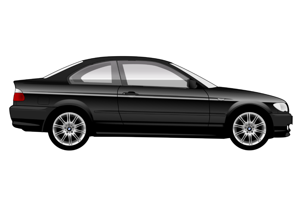 Black BMW E46 Coupe LCI side view vector car graphic design for custom t-shirt and mug prints
