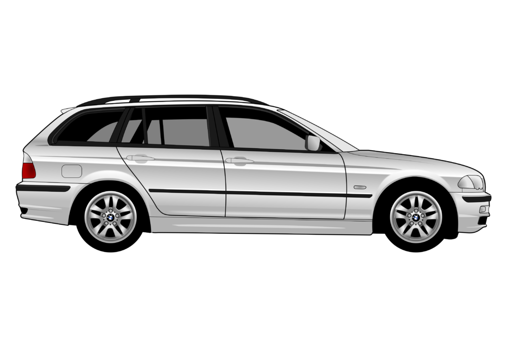 Silver BMW E46 Touring side view vector car graphic design for custom t-shirt and mug prints