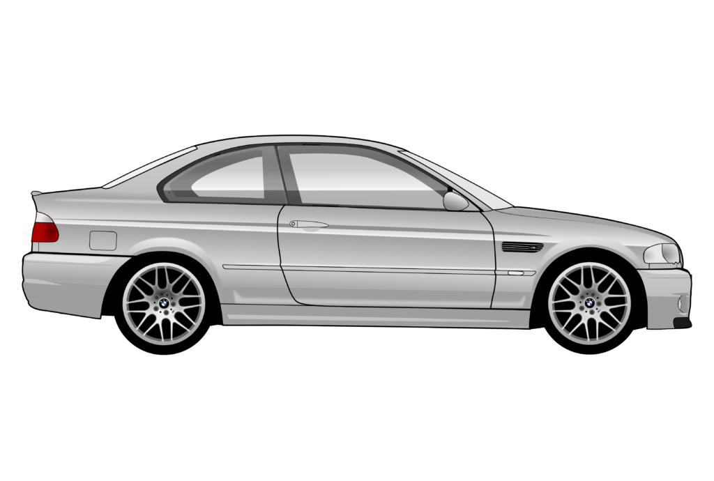 Grey BMW E46 M3 side view vector car graphic design for custom t-shirt and mug prints