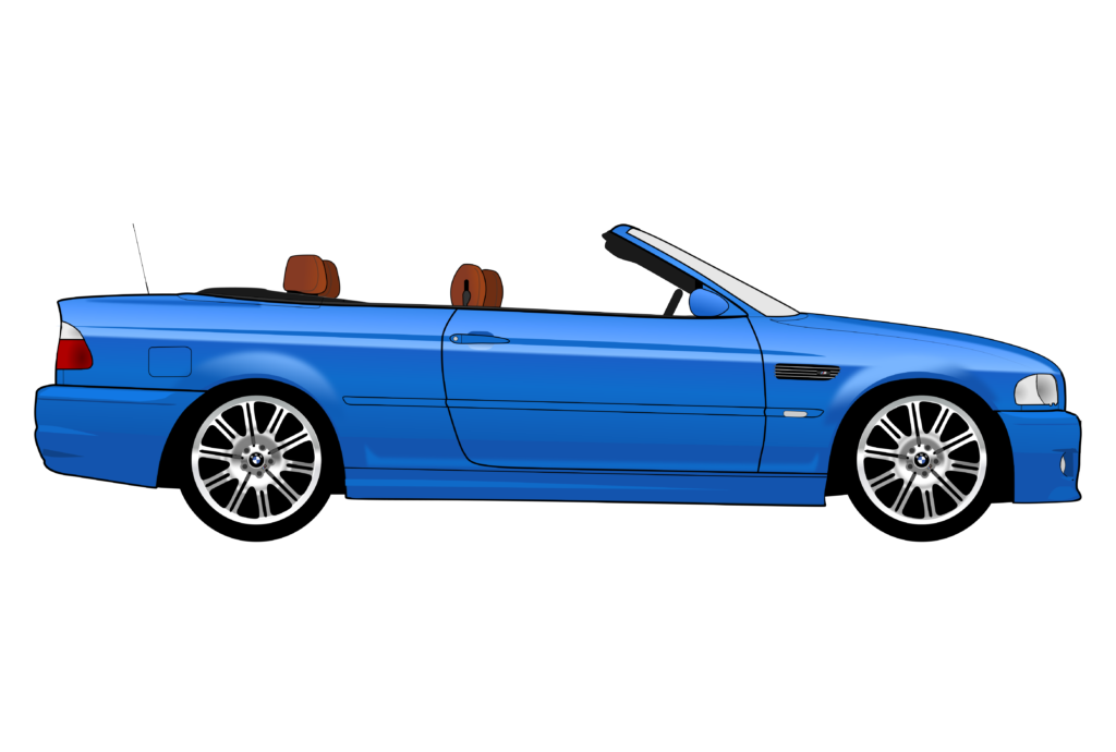 Blue BMW E46 M3 Convertible side view vector car graphic design for custom t-shirt and mug prints
