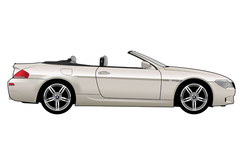 Silver BMW E64 M6 side view vector car graphic design for custom t-shirt and mug prints