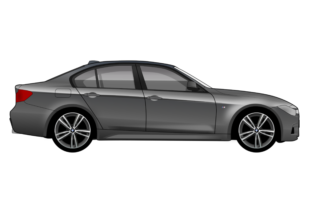 Grey BMW F30 side view vector car graphic design for custom t-shirt and mug prints