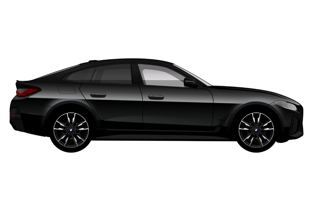Black BMW i4 side view vector car graphic design for custom t-shirt and mug prints