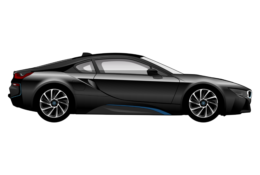 Black BMW i8 side view vector car graphic design for custom t-shirt and mug prints