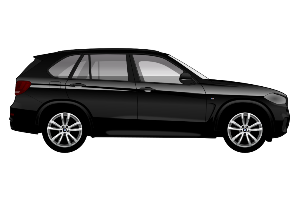 Black BMW X5 Mark 3 side view vector car graphic design for custom t-shirt and mug prints