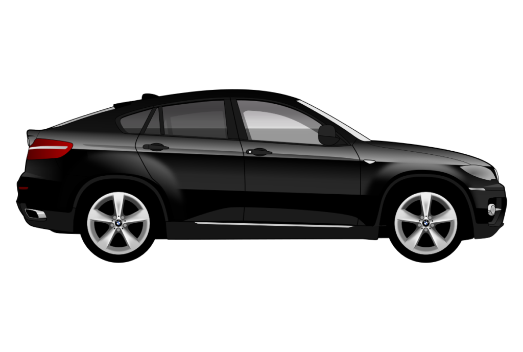 Black BMW X6 Mark 1 side view vector car graphic design for custom t-shirt and mug prints