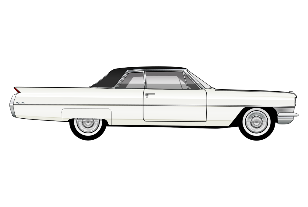 White Cadillac Coupe DeVille 1964 side view vector car graphic design for custom t-shirt and mug prints