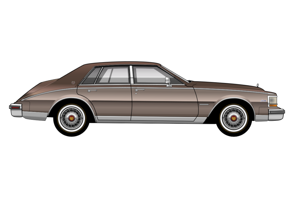 Brown Cadillac Seville 1982 side view vector car graphic design for custom t-shirt and mug prints