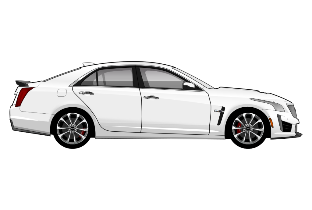 White Cadillac CTS-V side view vector car graphic design for custom t-shirt and mug prints
