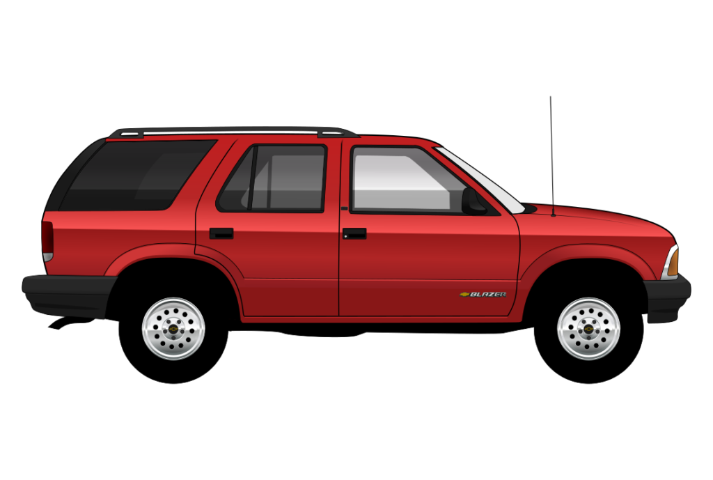 Red Chevrolet S-10 Blazer 5 Door side view vector car graphic design for custom t-shirt and mug prints
