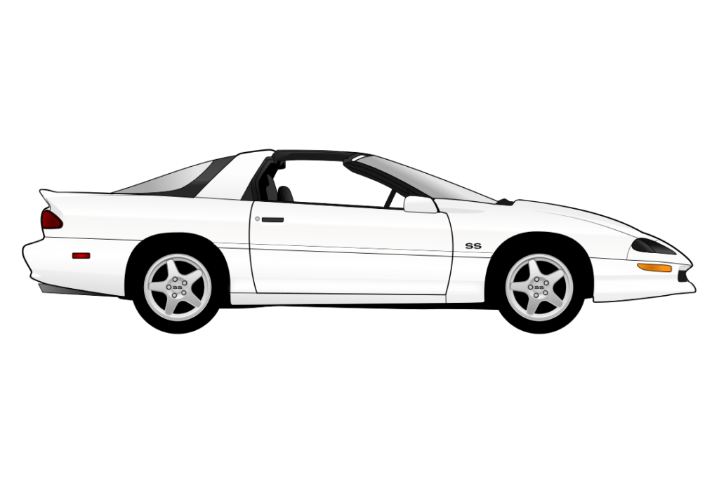White Chevrolet Camaro 1995 side view vector car graphic design for custom t-shirt and mug prints