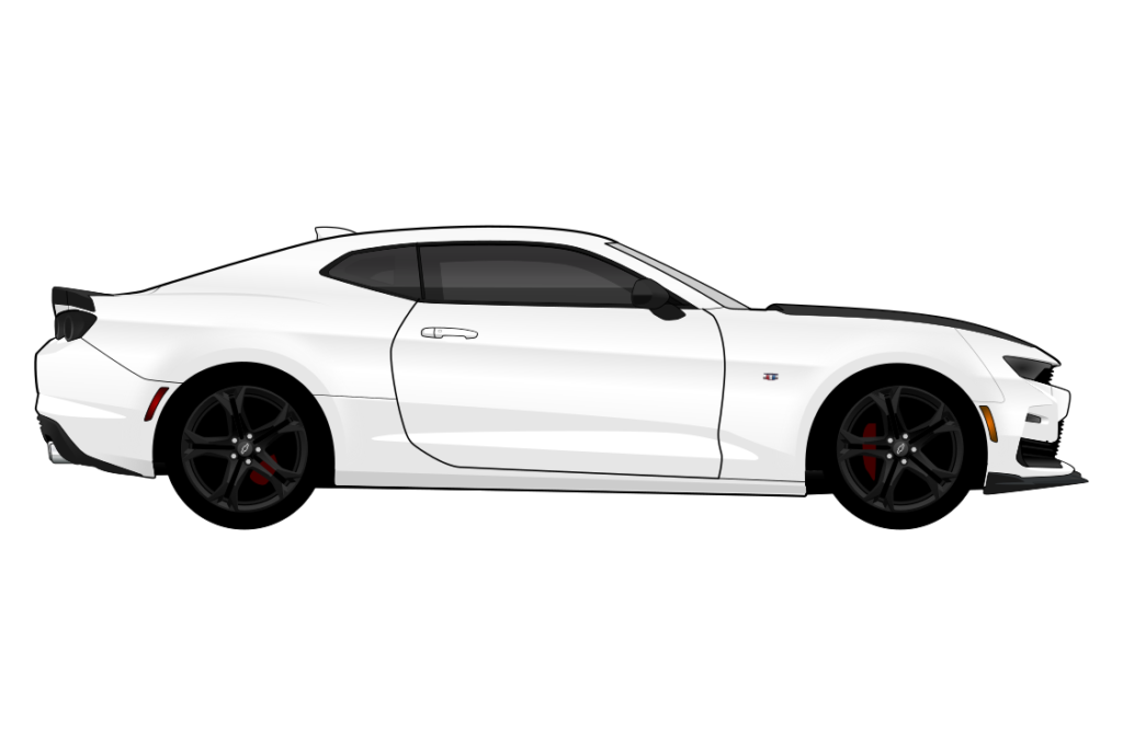 White Chevrolet Camaro 2023 side view vector car graphic design for custom t-shirt and mug prints