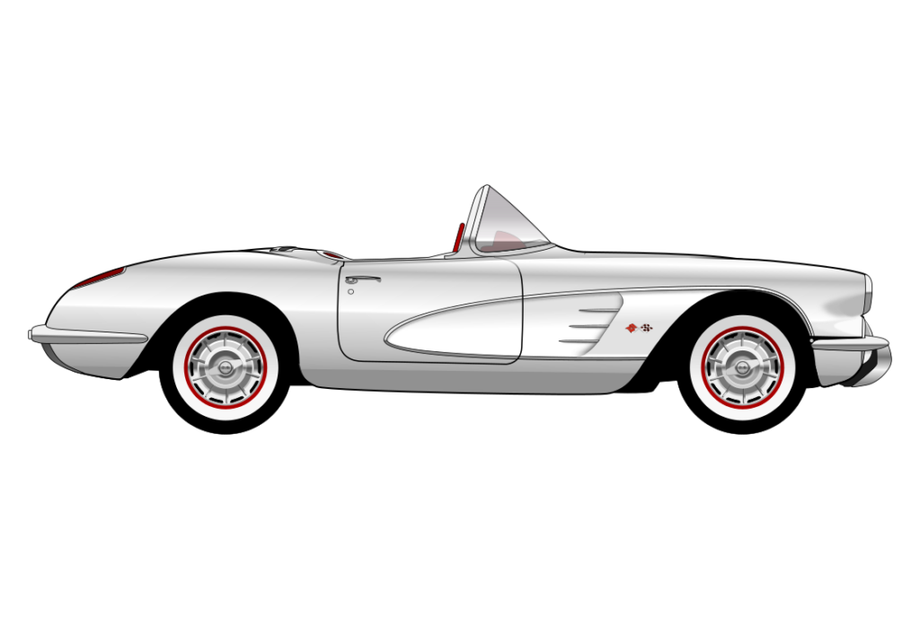 Silver Chevrolet Corvette C1 Convertible side view vector car graphic design for custom t-shirt and mug prints
