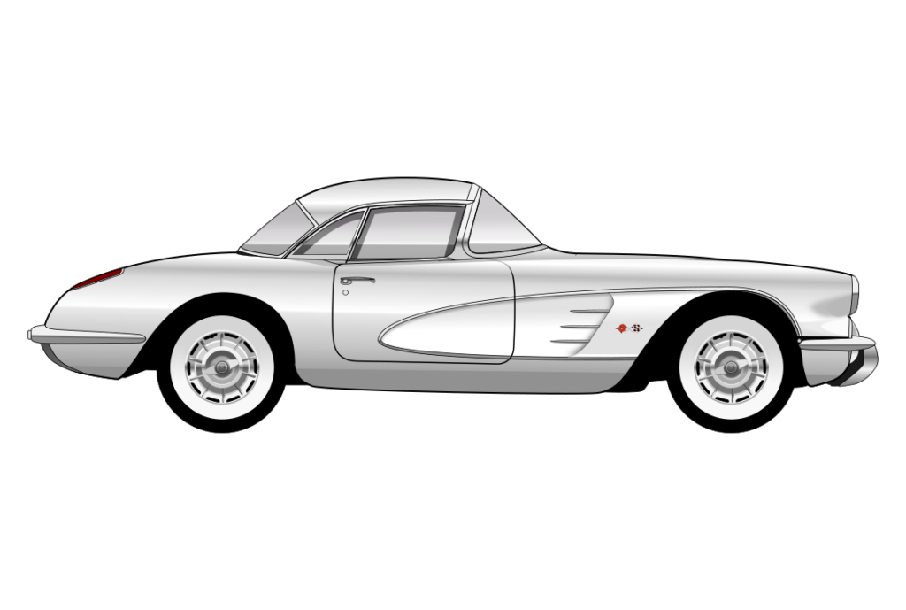 Silver Chevrolet Corvette C1 side view vector car graphic design for custom t-shirt and mug prints