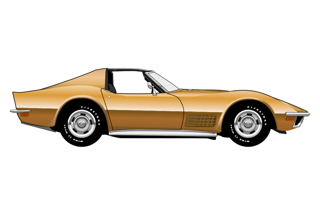 Gold Chevrolet Corvette C3 side view vector car graphic design for custom t-shirt and mug prints
