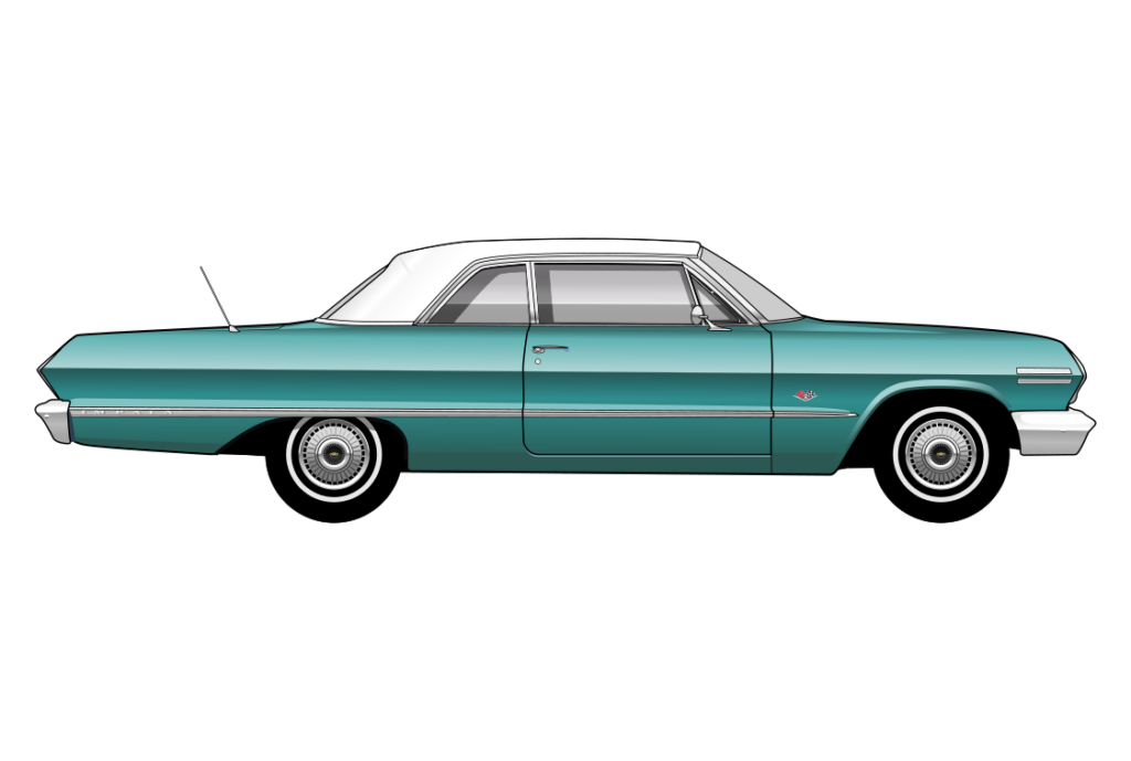 Green Chevrolet Impala 1963 side view vector car graphic design for custom t-shirt and mug prints