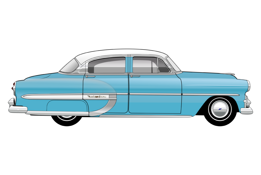 Blue Chevrolet Belair 1953 side view vector car graphic design for custom t-shirt and mug prints