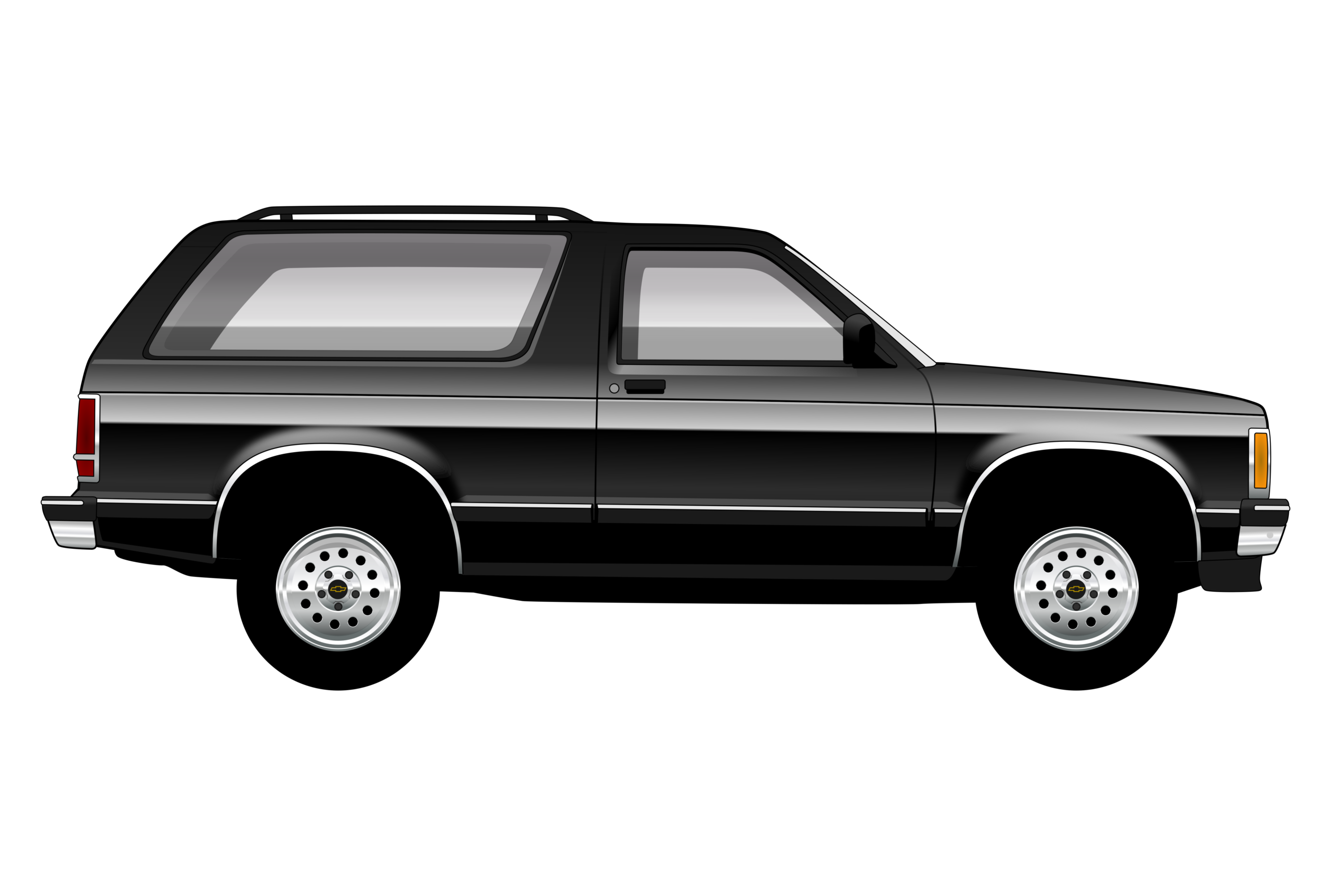 Black Chevrolet S-10 Blazer side view vector car graphic design for custom t-shirt and mug prints
