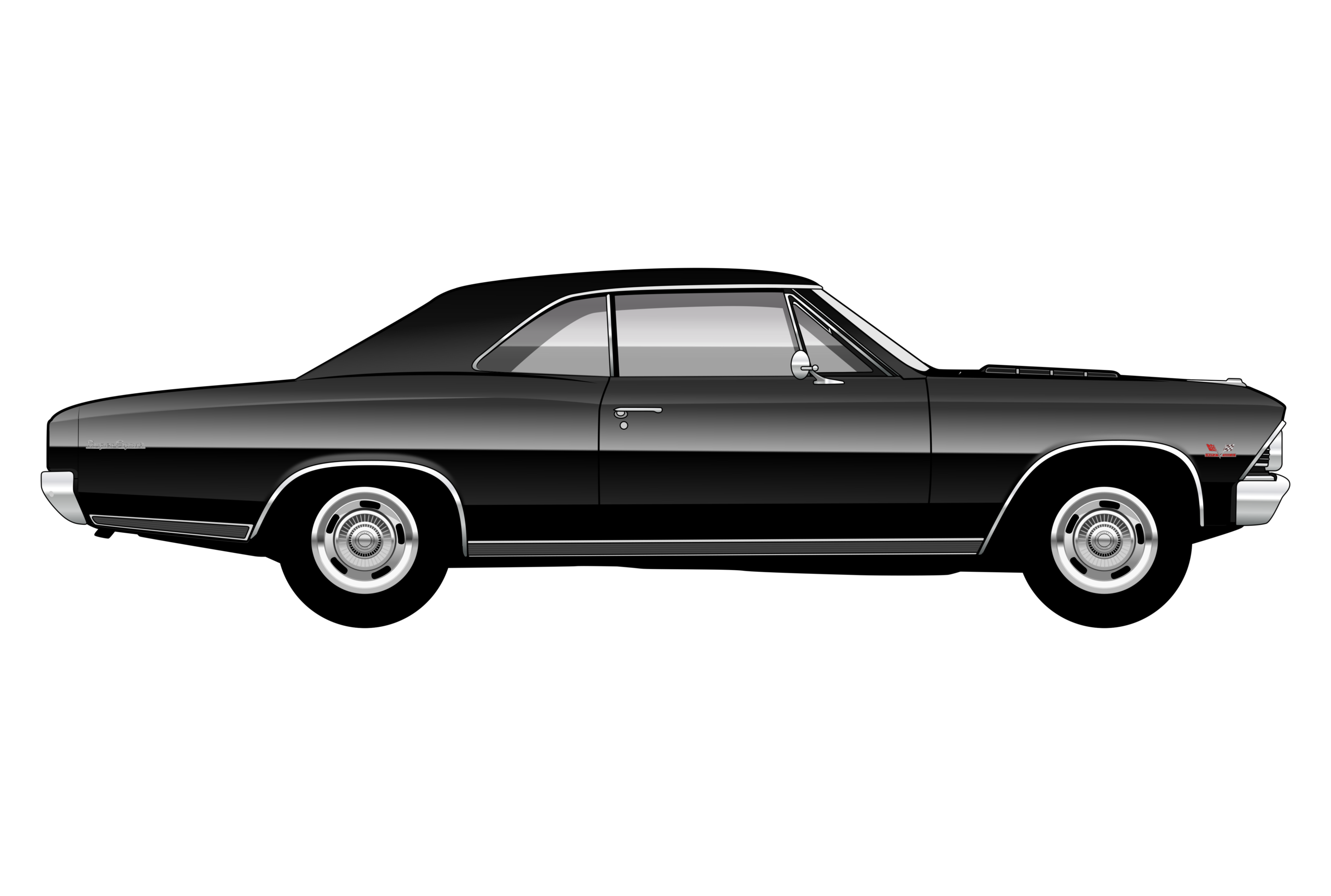 Black Chevrolet Chevelle 1966 side view vector car graphic design for custom t-shirt and mug prints