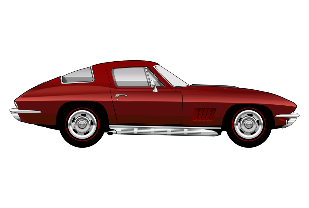 Red Chevrolet Corvette C2 side view vector car graphic design for custom t-shirt and mug prints