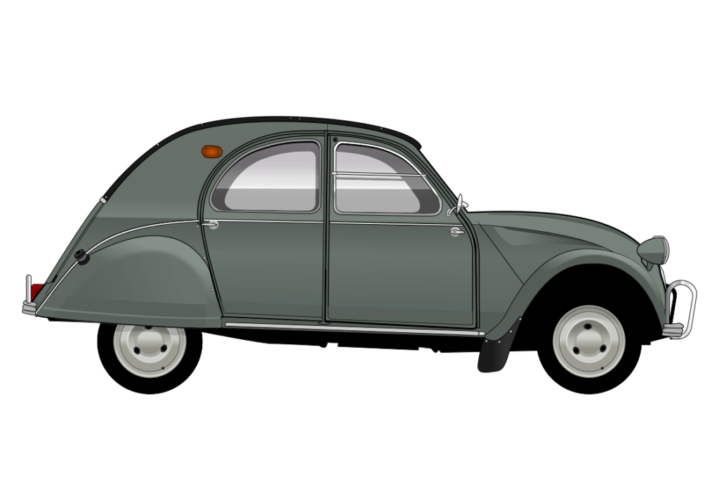 Green Citroen 2CV side view vector car graphic design for custom t-shirt and mug prints