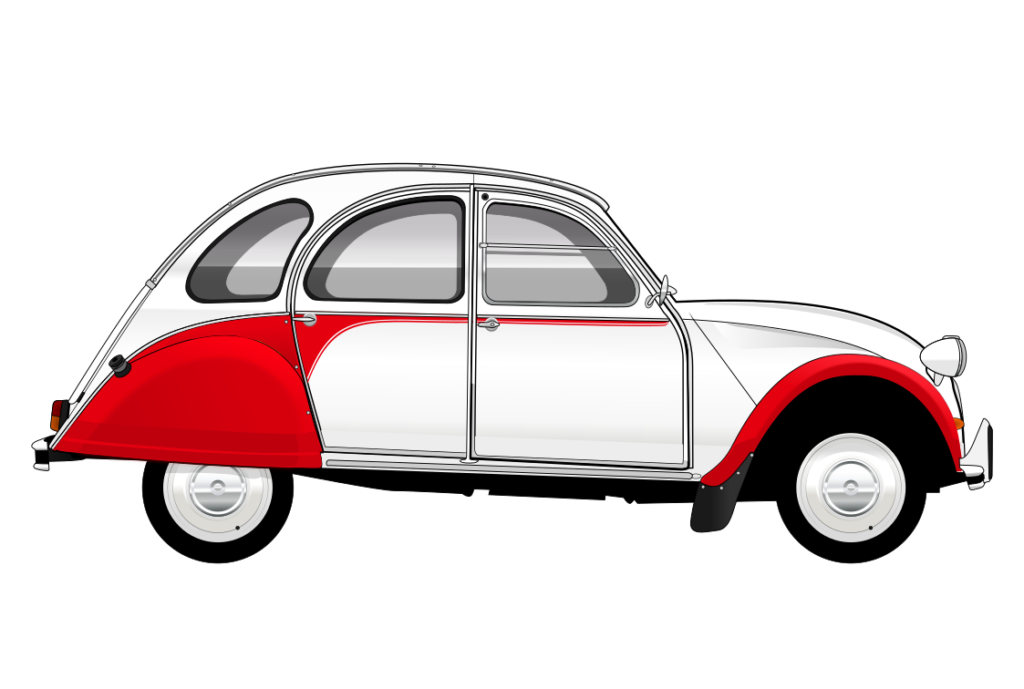 White Citroen 2CV 1989 side view vector car graphic design for custom t-shirt and mug prints