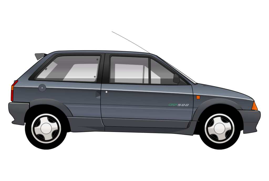 Grey Citroen AX GT side view vector car graphic design for custom t-shirt and mug prints
