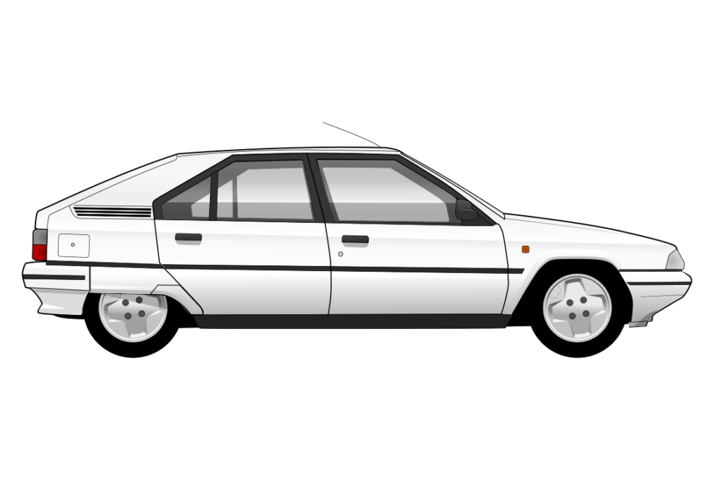 White Citroen BX Mark 2 side view vector car graphic design for custom t-shirt and mug prints