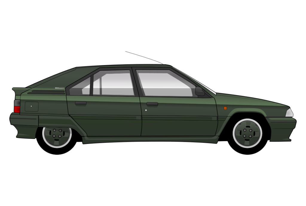 Green Citroen BX GTi side view vector car graphic design for custom t-shirt and mug prints