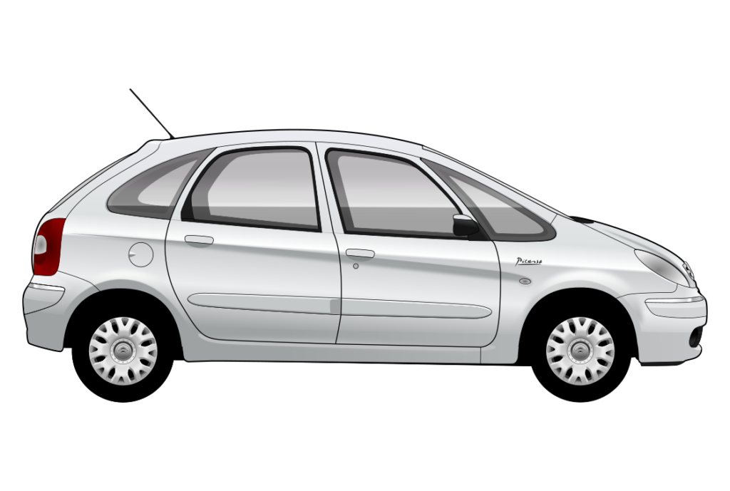Silver Citroen Picasso Mark 1 side view vector car graphic design for custom t-shirt and mug prints