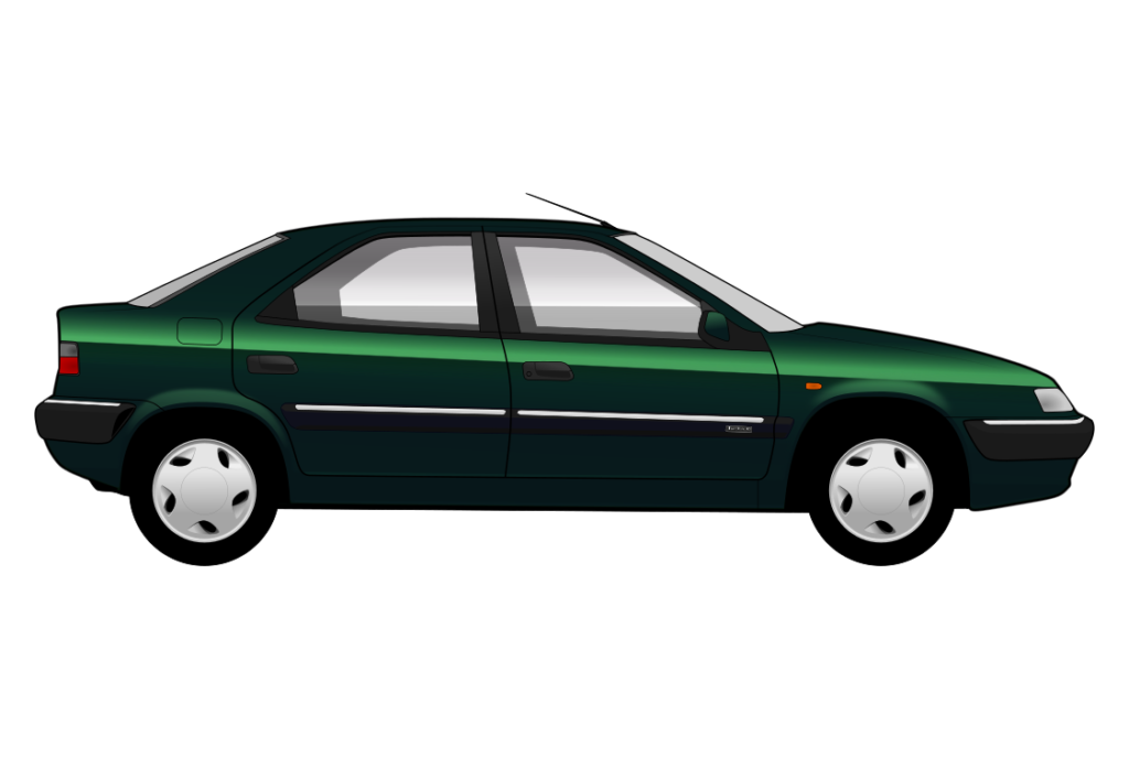 Green Citroen Xantia side view vector car graphic design for custom t-shirt and mug prints