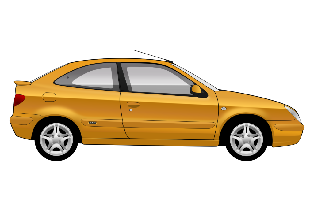 Gold Citroen Xsara Coupe side view vector car graphic design for custom t-shirt and mug prints