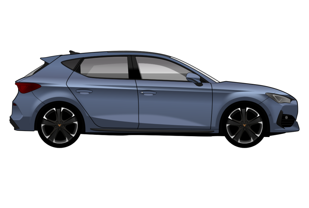 Grey Cupra Leon side view vector car graphic design for custom t-shirt and mug prints