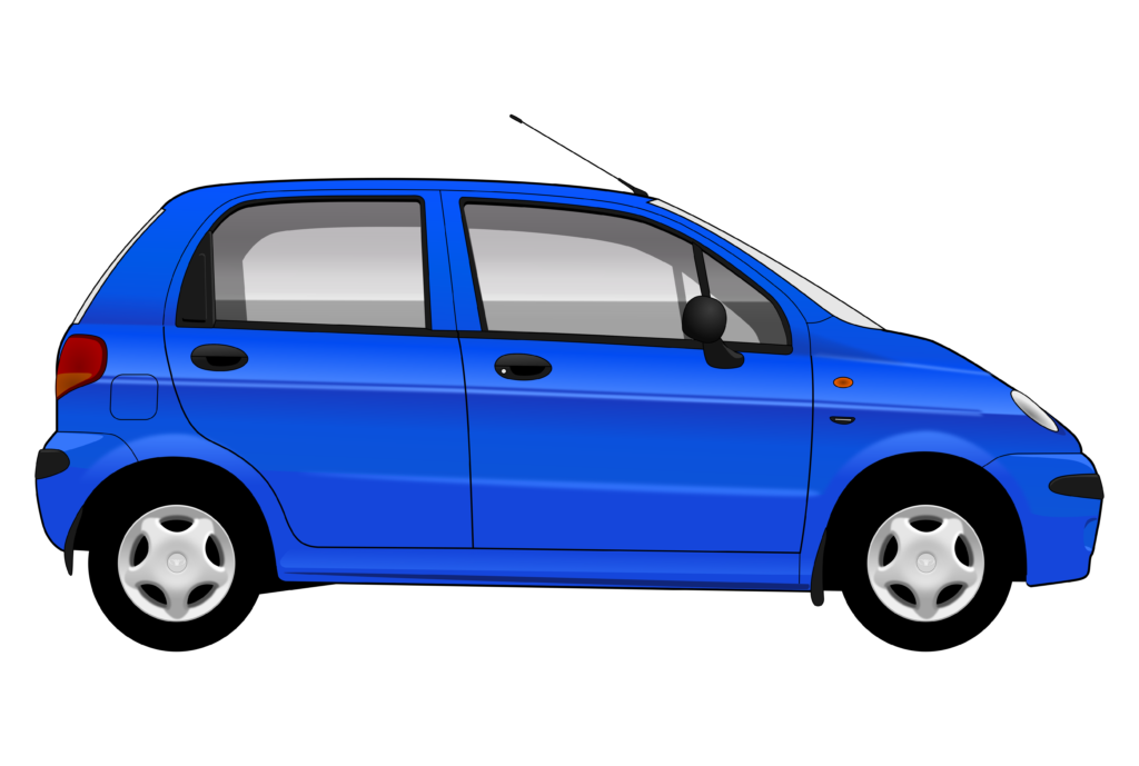 Blue Daewoo Matiz side view vector car graphic design for custom t-shirt and mug prints