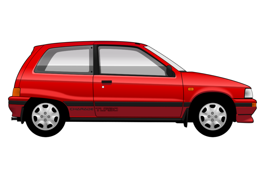 Red Daihatsu Charade Turbo side view vector car graphic design for custom t-shirt and mug prints