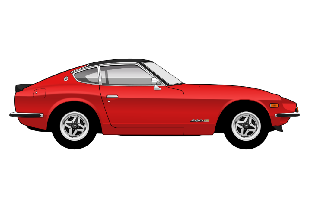 Red Datsun 260Z side view vector car graphic design for custom t-shirt and mug prints