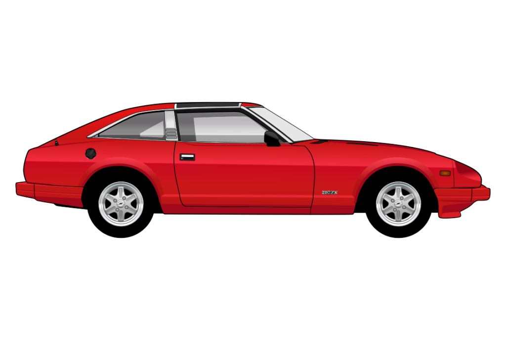 Red Datsun 280ZX side view vector car graphic design for custom t-shirt and mug prints