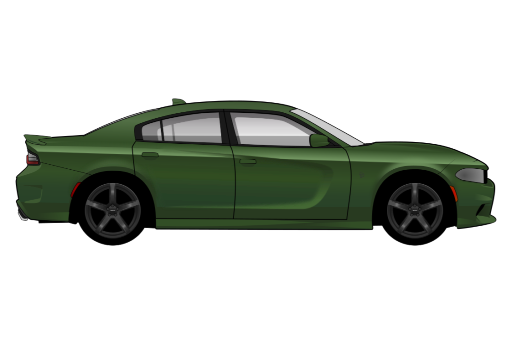 Green Dodge Charger 2015 side view vector car graphic design for custom t-shirt and mug prints