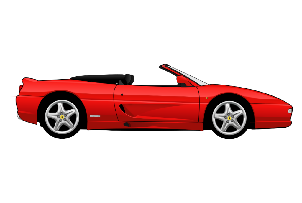 Red Ferrari 355 Spider side view vector car graphic design for custom t-shirt and mug prints