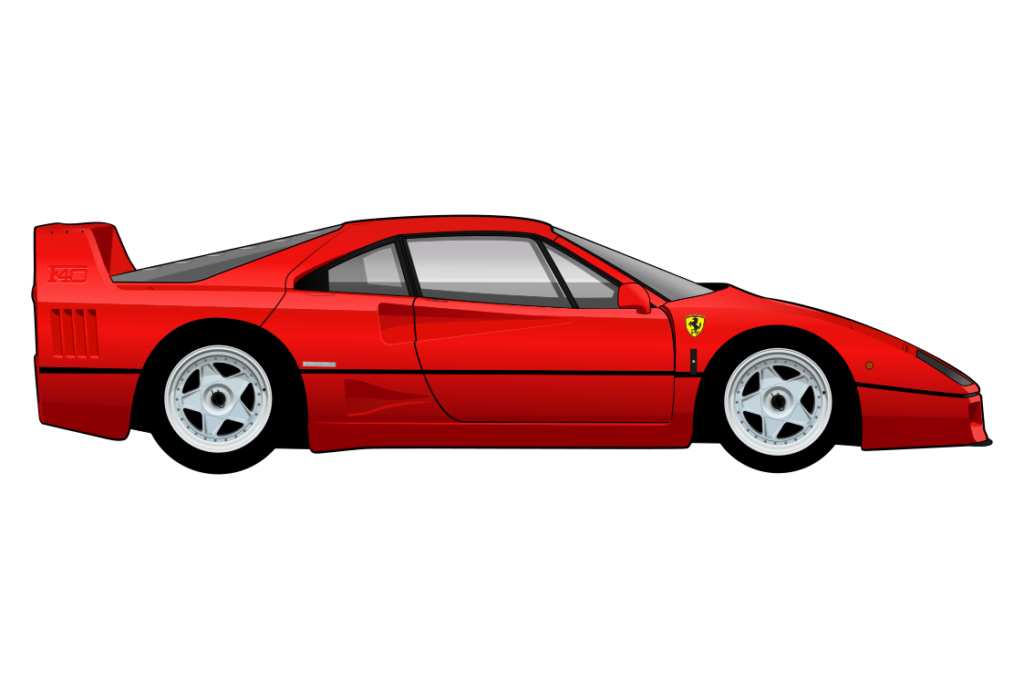 Red Ferrari F40 side view vector car graphic design for custom t-shirt and mug prints