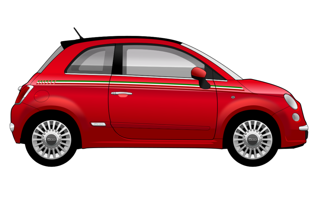 Red Fiat 500 New side view vector car graphic design for custom t-shirt and mug prints